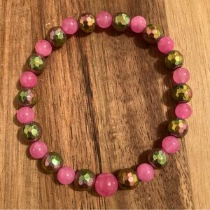 Handmade Beaded Bracelet w/ Dyed Jade and Plated Hematite